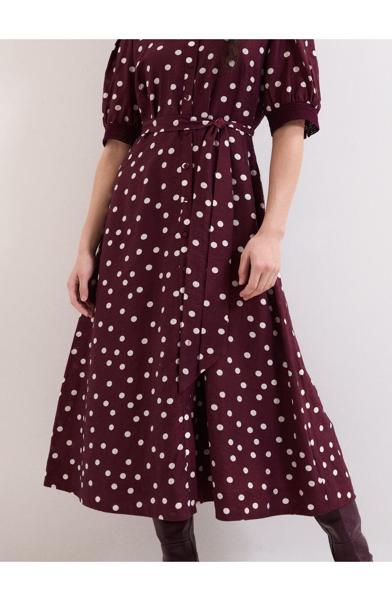 Phase Eight Delphine Printed Puff Sleeve Midi Dress, Alternate, color, Burgundy