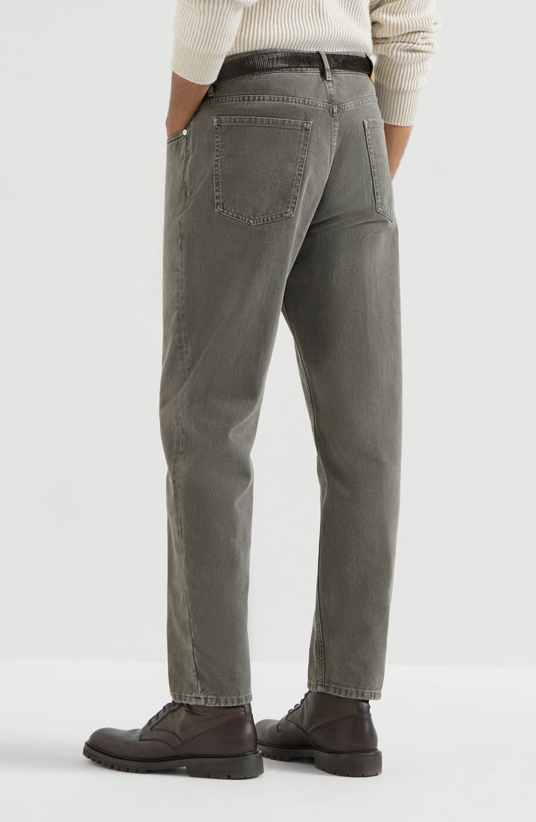 Brunello Cucinelli Garment-dyed denim iconic fit five-pocket trousers, Alternate, color, Grey