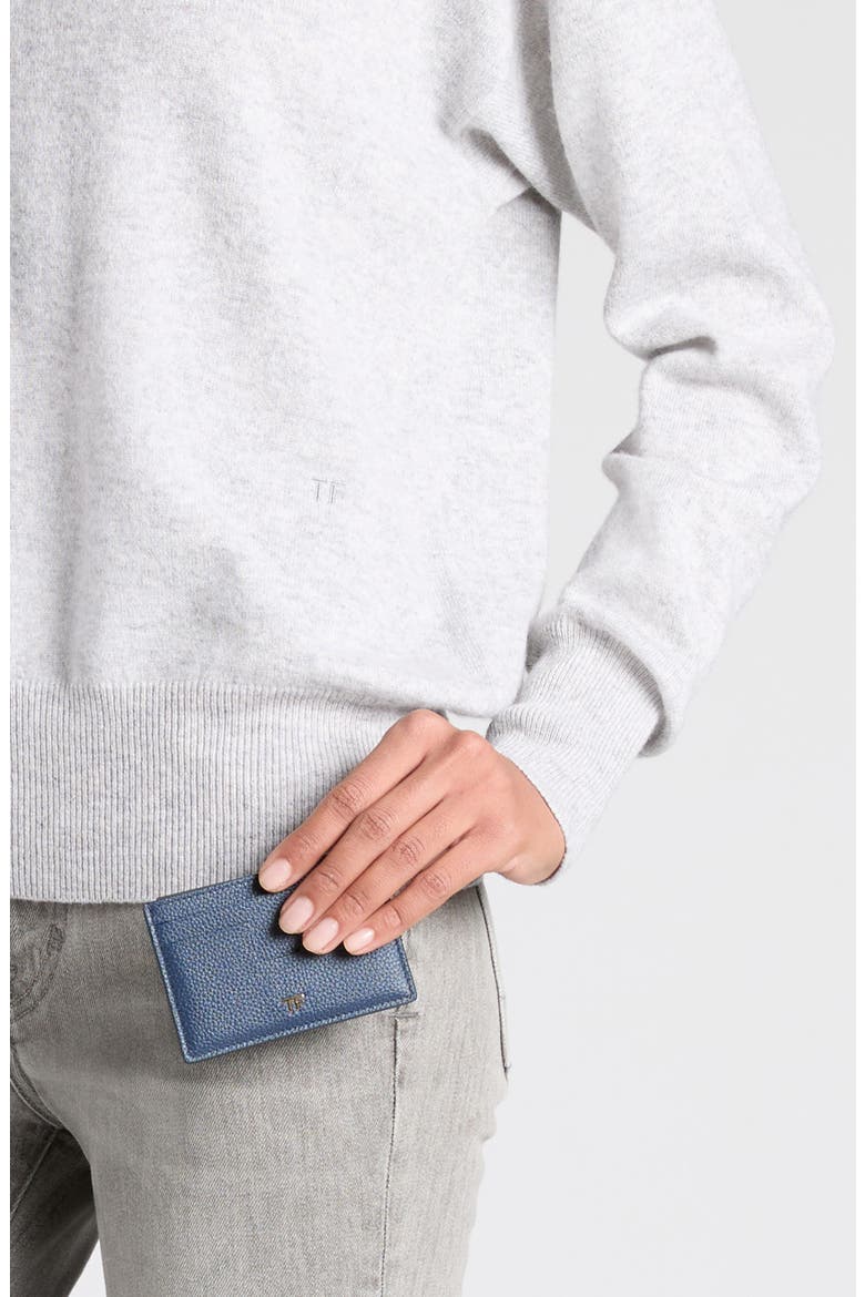 Grained Leather Card Holder, Alternate, color, 1L087 DENIM BLUE