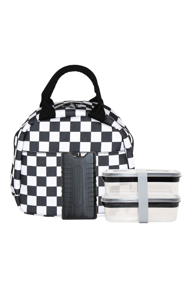 Checkered 7-Piece Dome Insulated Lunch Bag Set, Main, color, WHITE