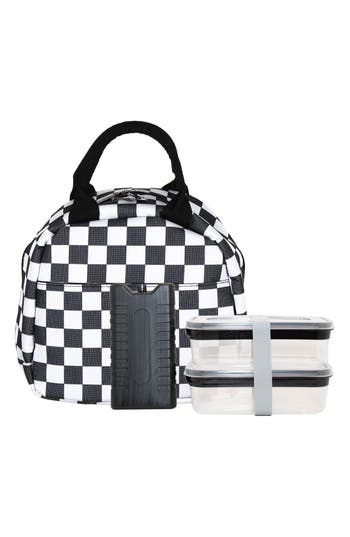 Silver One International Checkered 7-piece Dome Insulated Lunch Bag Set In White
