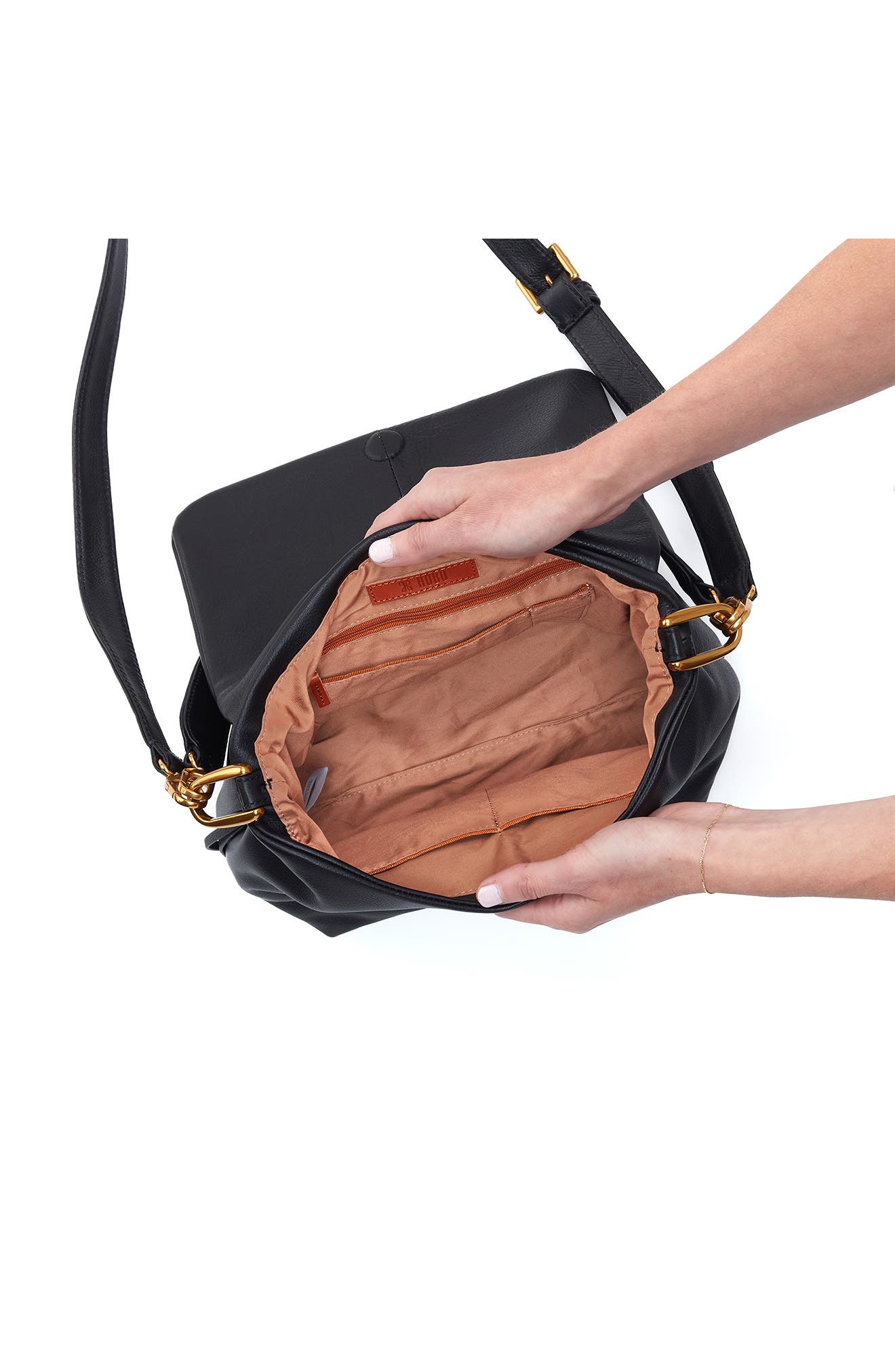 HOBO Harley Leather Shoulder Bag, Alternate, color, Black