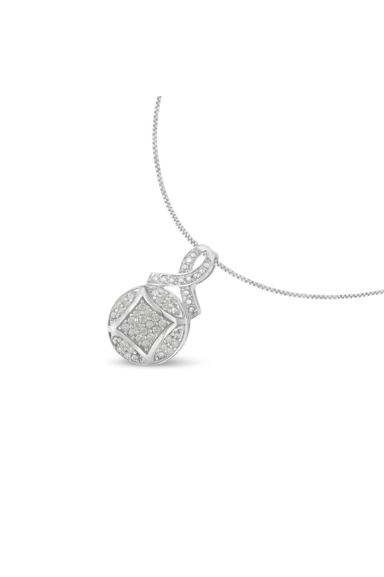 Silver 1/3 cttw Diamond Ribbon and Circle Cluster Pendant Necklace, Alternate, color, White
