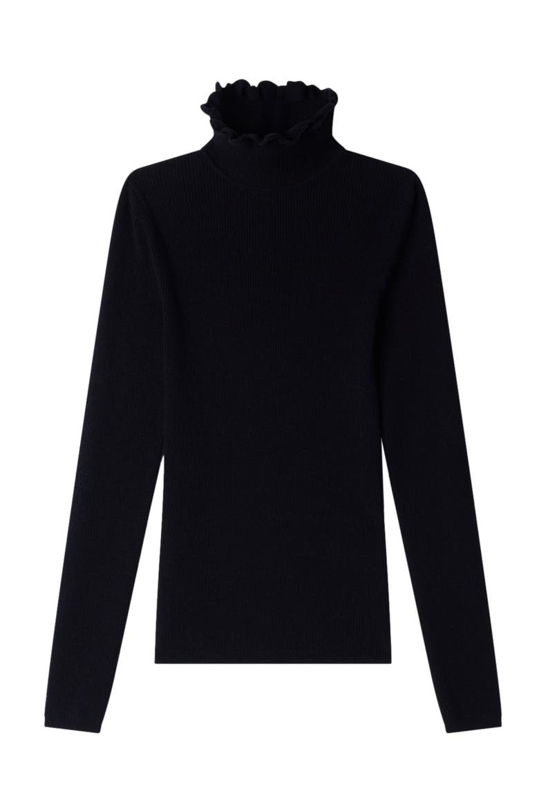 Ruffled roll-neck wool sweater, Alternate, color, Black