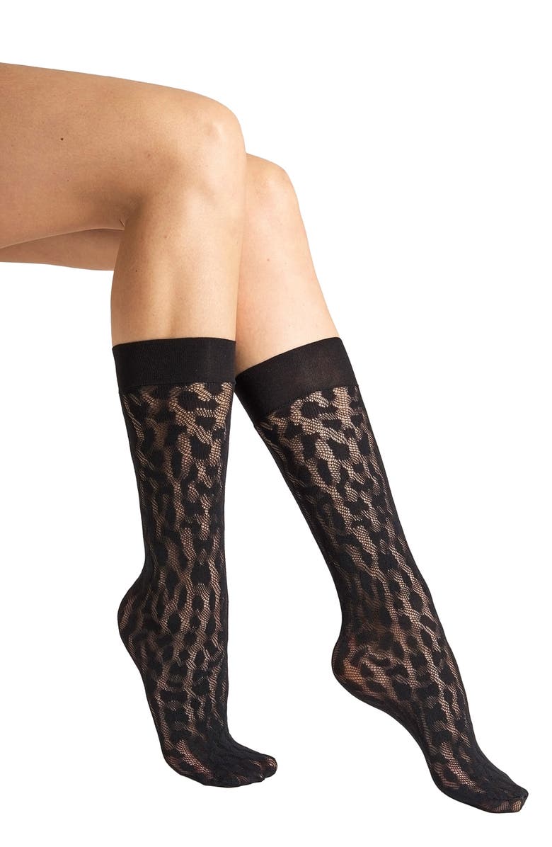 Wolford Reptile Knit High Socks, Main, color, Black