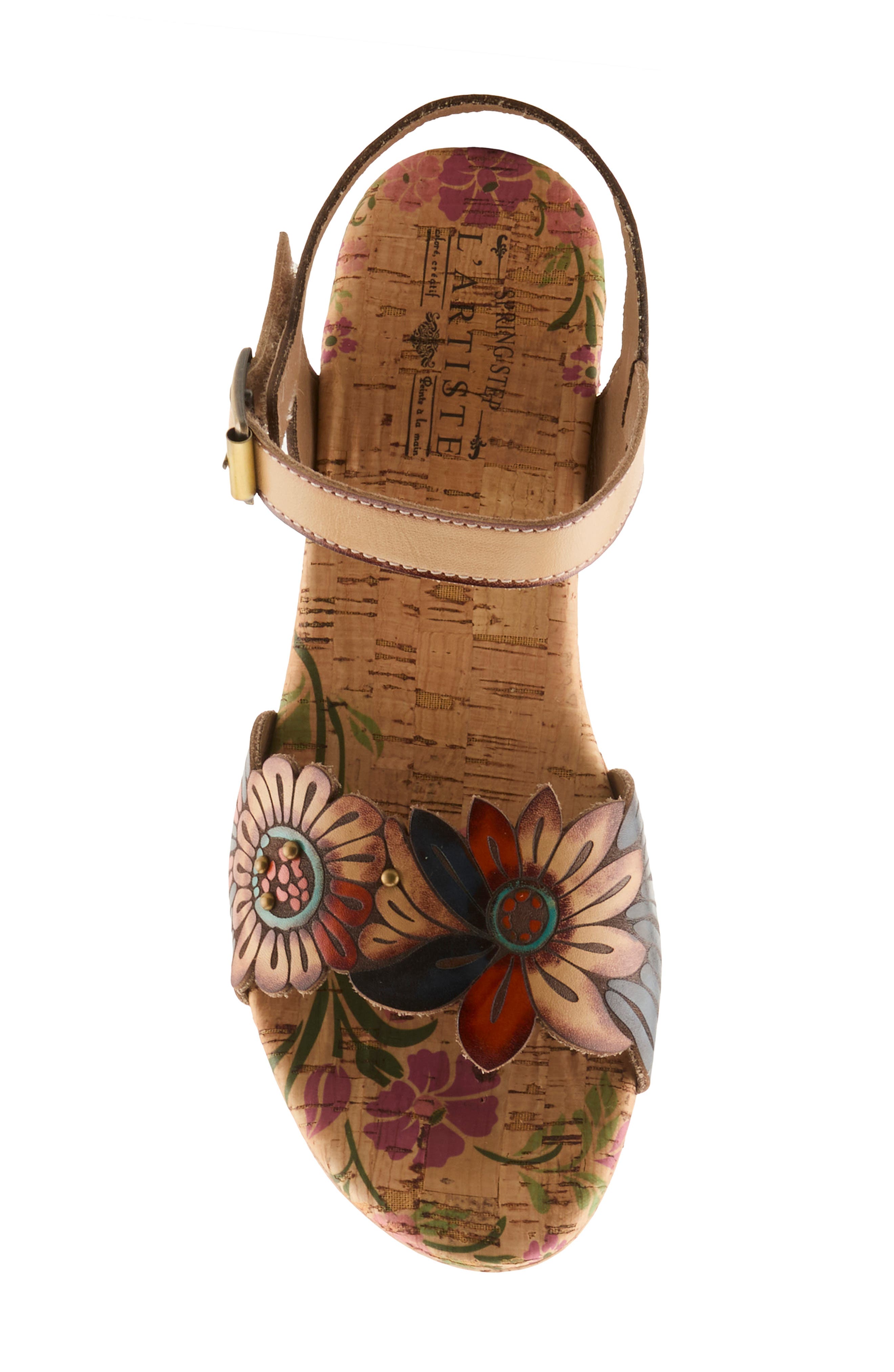 Luvinlife Ankle Strap Platform Wedge Sandal, Alternate, color, TAN MULTI