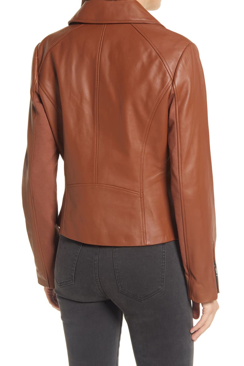 Leather Moto Jacket, Alternate, color, COGNAC