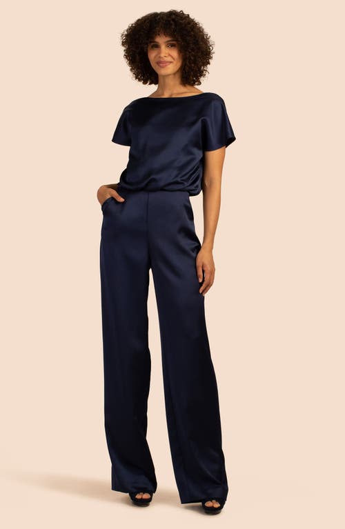 Trina Trina Turk Amuse Short Sleeve Satin Jumpsuit In Night Sky