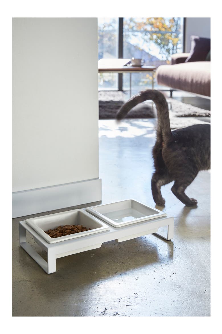 Short Elevated Double Bowl Pet Diner, Alternate, color, WHITE