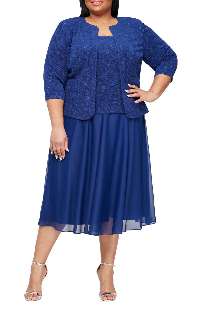 Alex Evenings Glitter Mock Two-Piece Dress with Jacket, Main, color, 