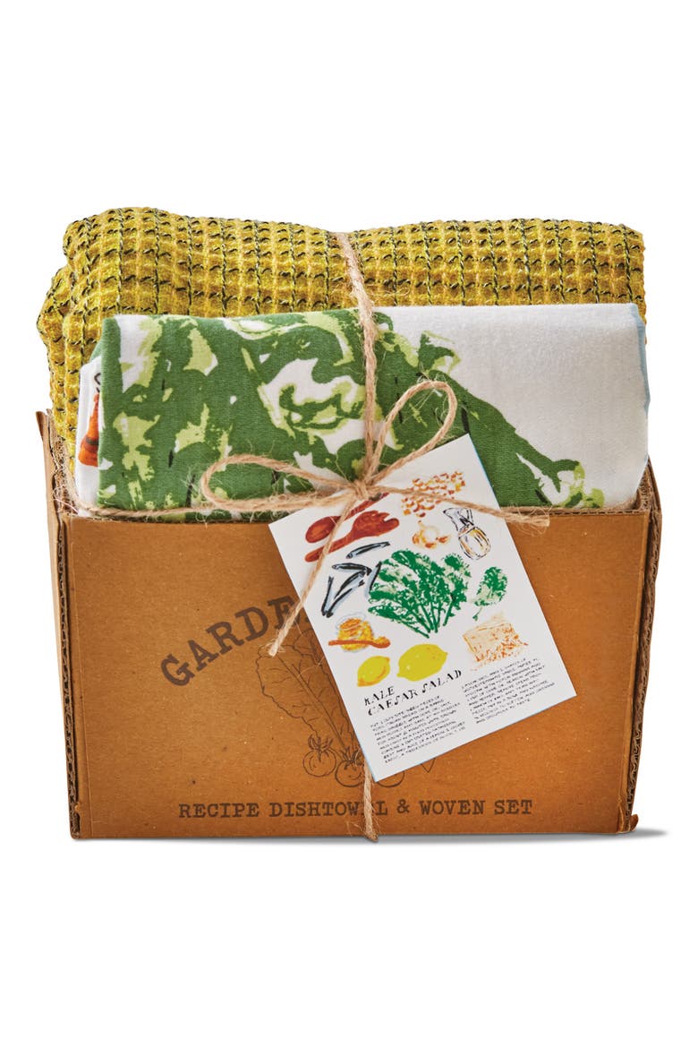 Kale Caesar Salad Dishtowel Set of 2 Multicolor Cotton Towels, Alternate, color, Yellow