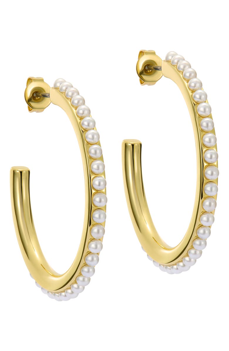 Ted Baker Peraa Medium Pearl Hoop Earrings, Main, color, Gold Tone Pearl