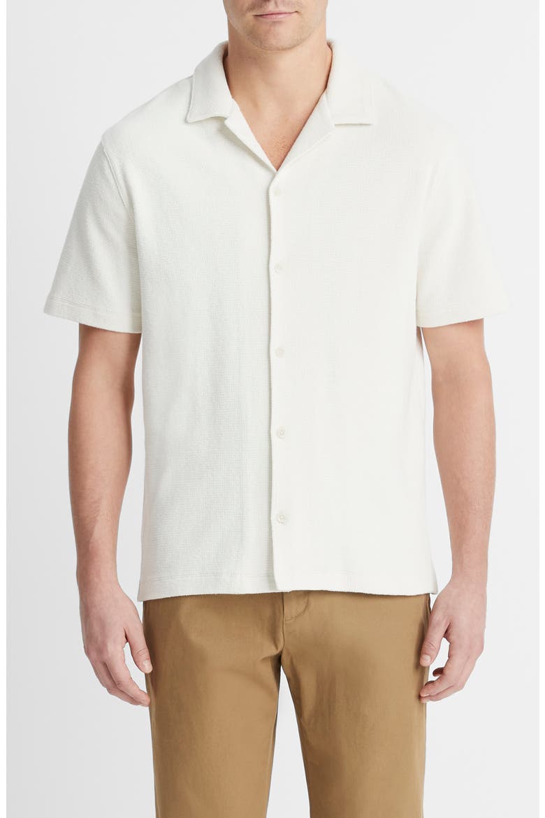 Bouclé Knit Short Sleeve Camp Shirt, Main, color, BONE