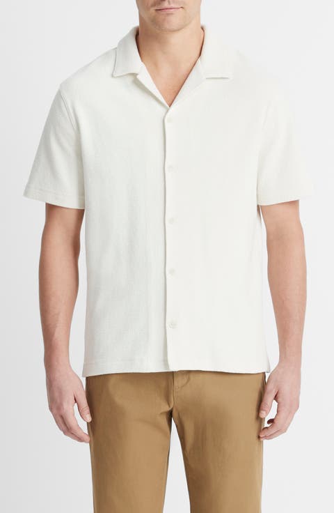 Bouclé Knit Short Sleeve Camp Shirt
