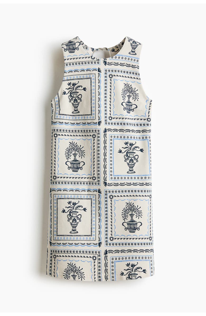 H&M Open-back twill dress, Alternate, color, Light Beige/Patterned