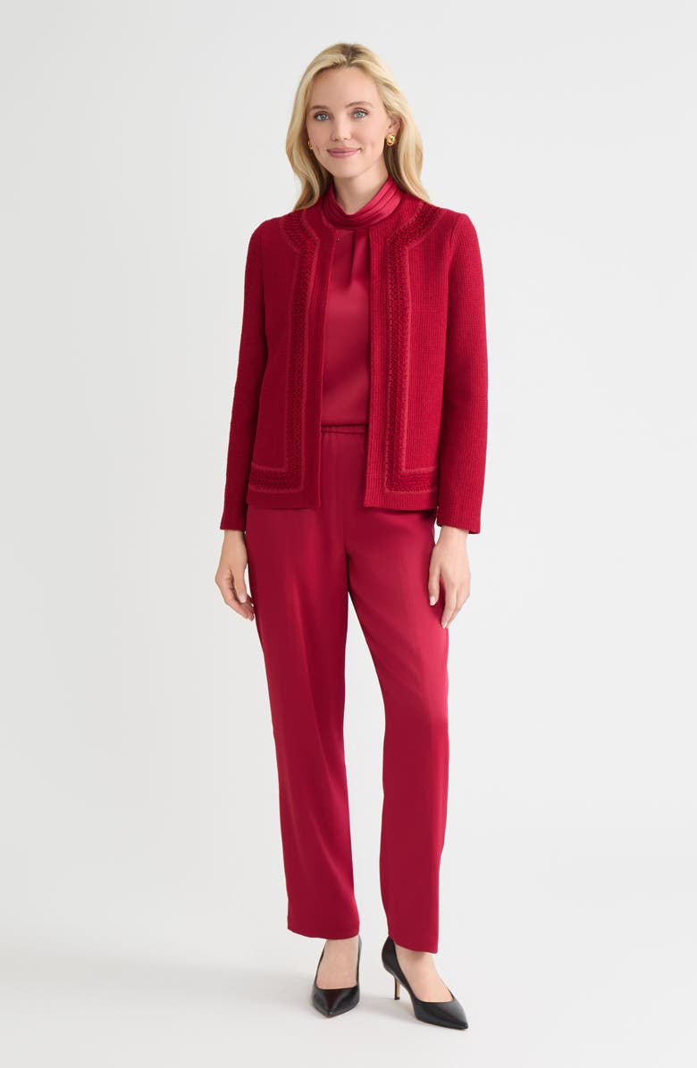 Misook Hertiage Tonal Crochet Trim Knit Jacket, Alternate, color, Scarlet Red