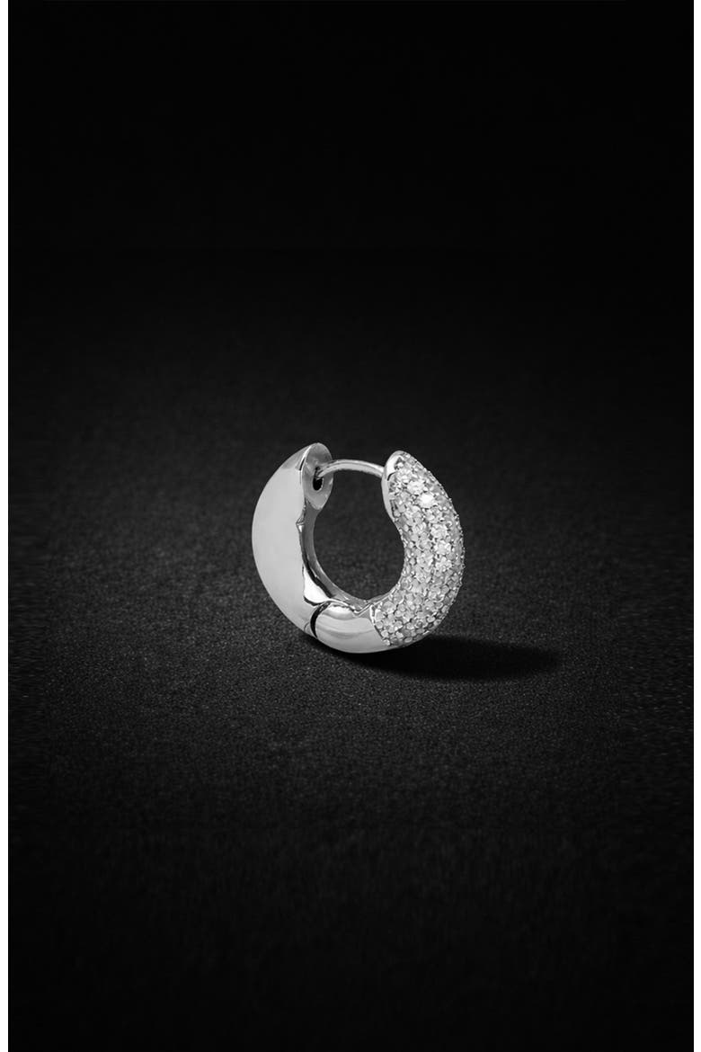 Pave Huggie Hoop In Silver, Alternate, color, Silver