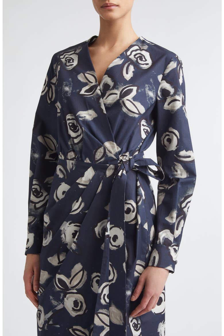 Floral Print Long Sleeve Cotton Wrap Dress, Alternate, color, ULTRAMARINE