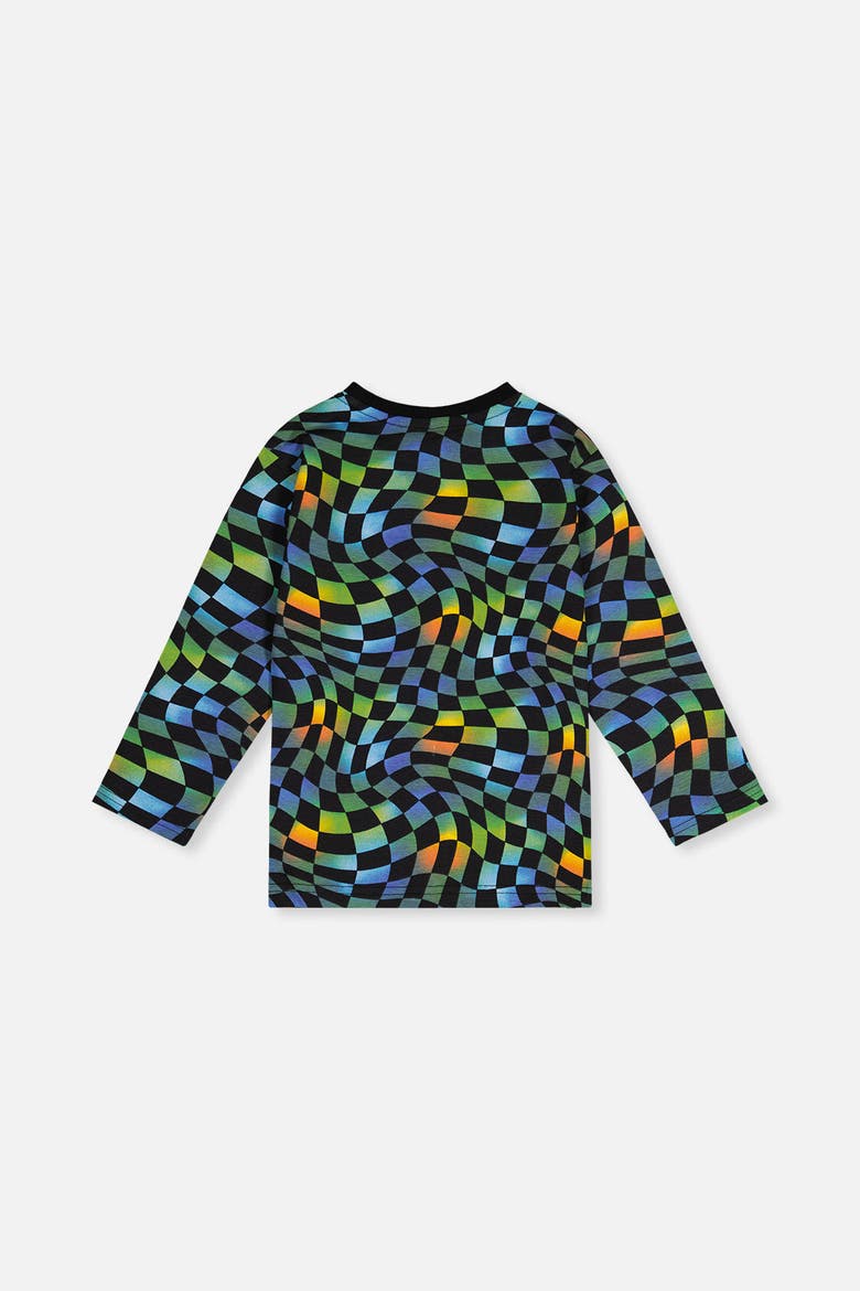 Organic Cotton Checkered Crew Neck Long Sleeve T-Shirt, Alternate, color, Blue Checkered Print
