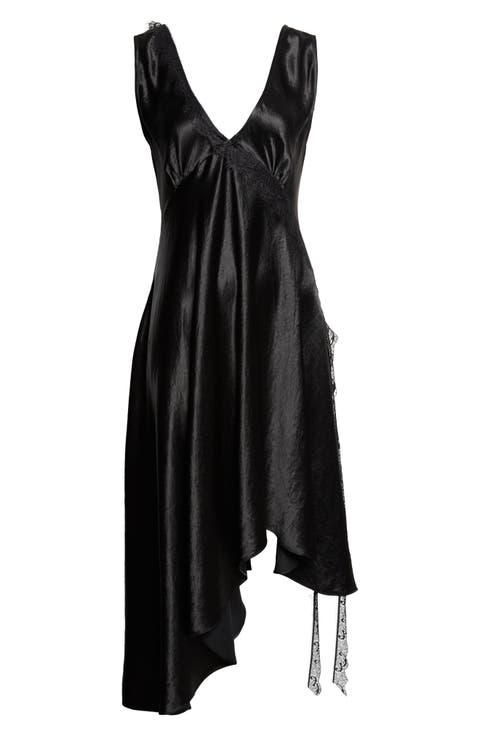 Tulip Asymmetric Lace Trim Satin Dress