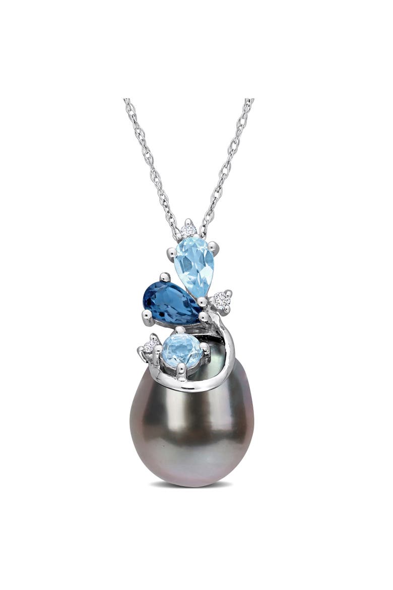 Tahitian Pearl Blue Topaz & Diamond Necklace 14k, Main, color, Cultured Tahitian Pearl