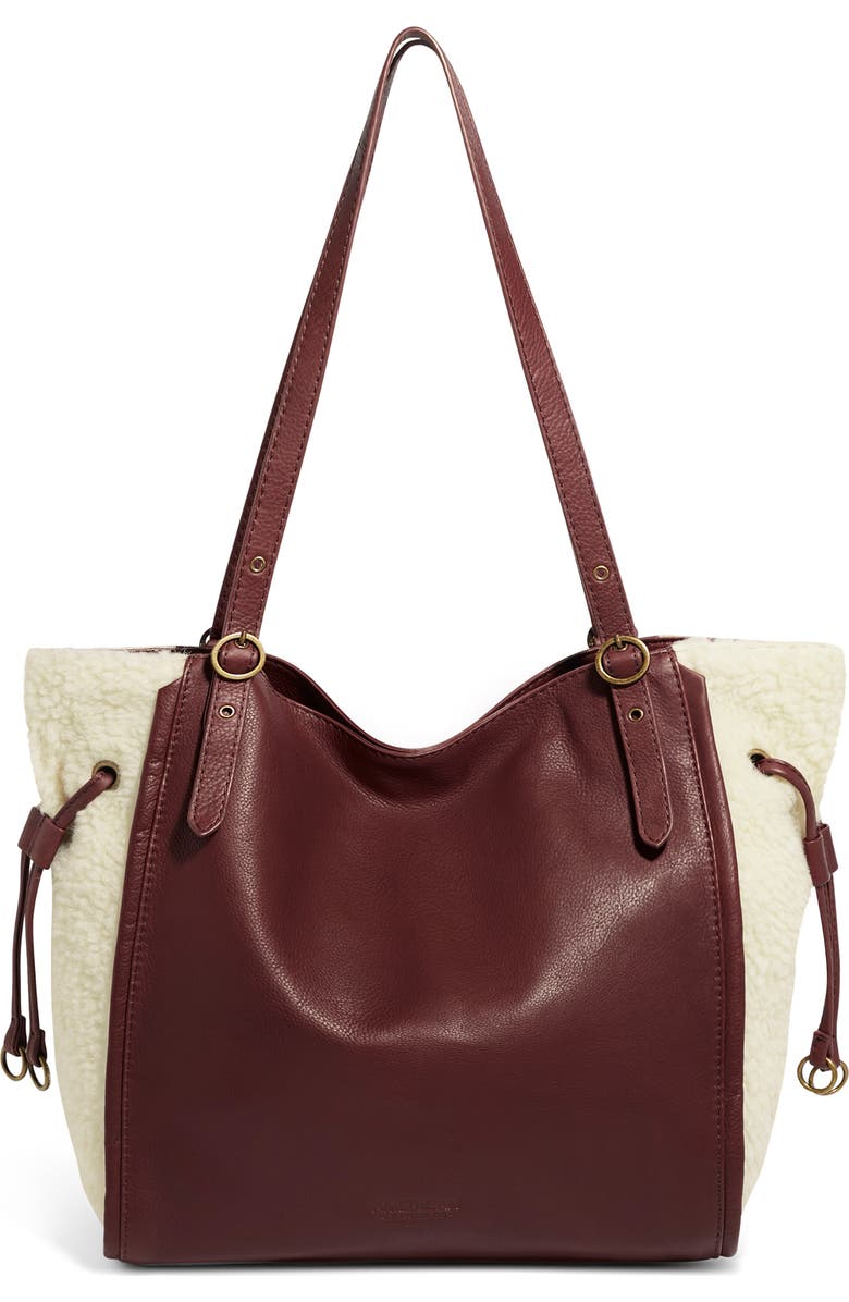 AMERICAN LEATHER CO. Kirby Faux Shearling Trim Tote Bag, Main, color, Cordovan/ Shearling
