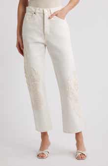 FRAME The Vertical Crochet High Waist Crop Relaxed Straight Leg Jeans