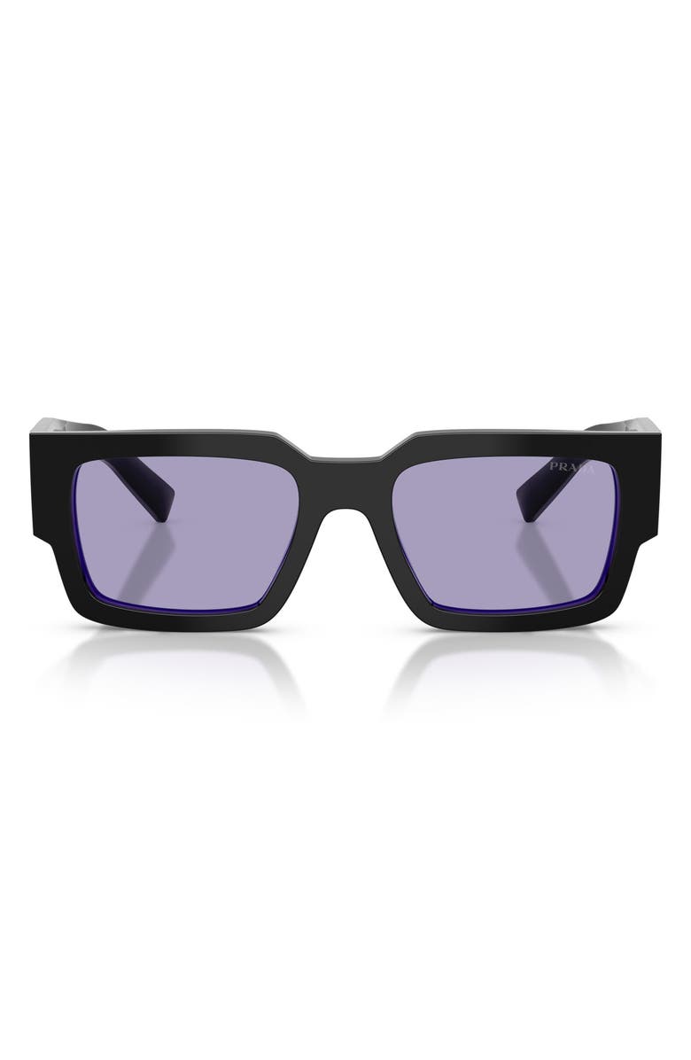 Prada 55mm Rectangular Sunglasses, Main, color, Black/ Purple / Violet