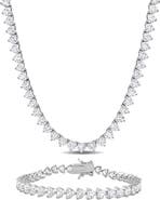 DELMAR Lab Created White Sapphire Heart Tennis Necklace & Bracelet Set