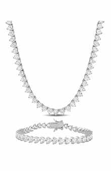 DELMAR Lab Created White Sapphire Heart Tennis Necklace & Bracelet Set