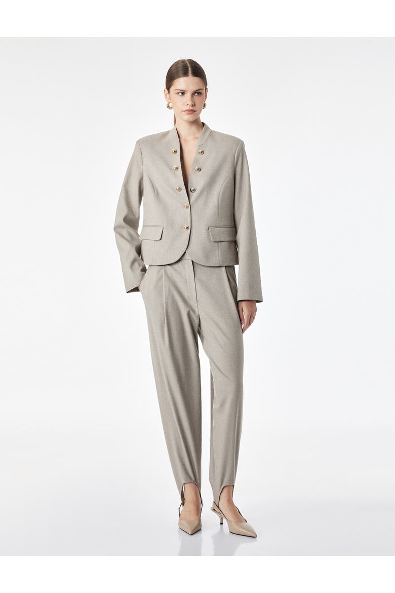 Stand Collar Long Sleeve Military Blazer with Gold Button Detail, Main, color, BEIGE