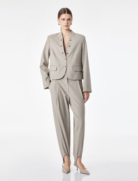Stand Collar Long Sleeve Military Blazer with Gold Button Detail