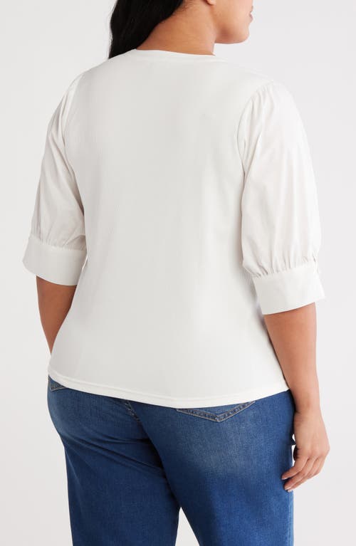 Wit & Wisdom Mixed Media Puff Sleeve Top In White