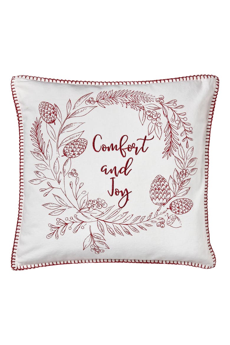 Comfort and Joy White Multi Cotton Throw Pillow Soft Cozy, Main, color, White