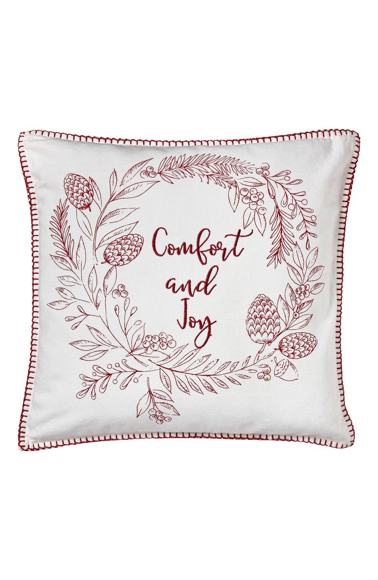 tag Comfort and Joy White Multi Cotton Throw Pillow Soft Cozy, Main, color, White