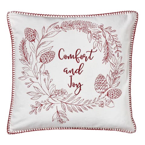 Comfort and Joy White Multi Cotton Throw Pillow Soft Cozy