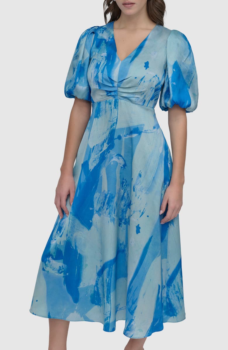 DKNY Print Puff Sleeve Midi Dress, Alternate, color, 