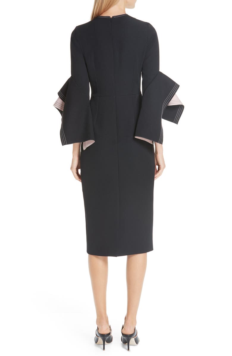 Roksanda Bicolor Flutter Sleeve Crepe Sheath Dress, Alternate, color, 