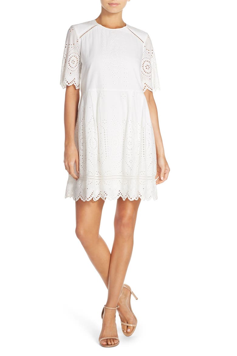 'Josephine' Eyelet Shift Dress, Main, color, SUMMER WHITE
