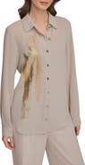 Donna Karan New York Metallic Foil Georgette Button-Up Shirt
