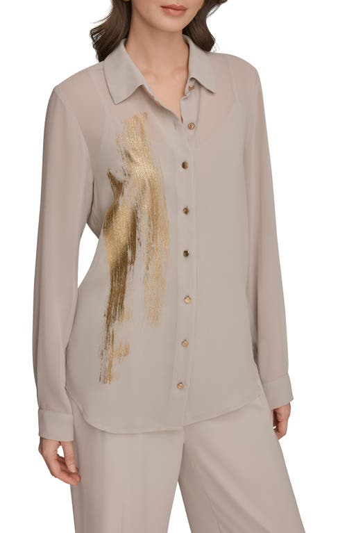 Donna Karan New York Metallic Foil Georgette Button-up Shirt In Gray
