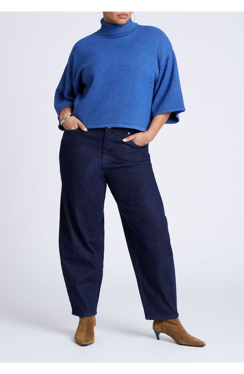 ELOQUII Boxy Three Quarter Sleeve Turtleneck, Alternate, color, Storm Blue