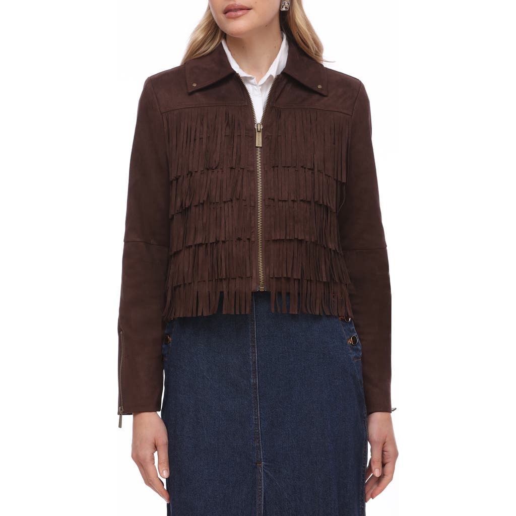 Bagatelle Fringe Jacket In Brown