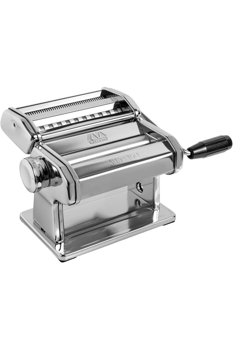Atlas 150 Pasta Machine with Cutter and Hand Crank, Made in Italy, Main, color, Silver