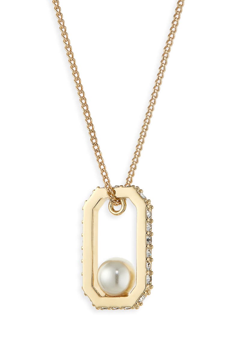 Ellie Hex Faux Pearl Square Pendant Necklace, Main, color, PEARL/ GOLD