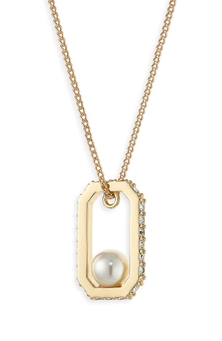 AllSaints Ellie Hex Faux Pearl Square Pendant Necklace, Main, color, Pearl/ Gold