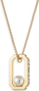 AllSaints Ellie Hex Faux Pearl Square Pendant Necklace