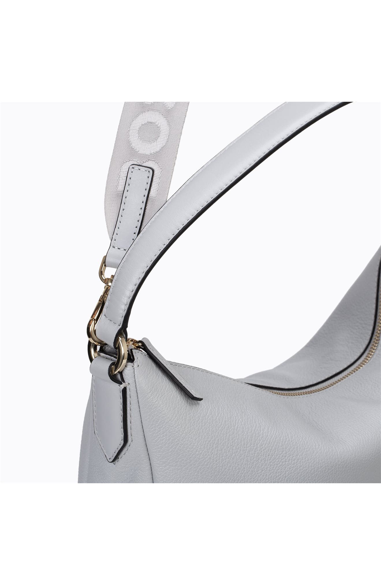 BOSS Medium Alyce Leather Hobo Bag, Alternate, color, Light/ Pastel Grey