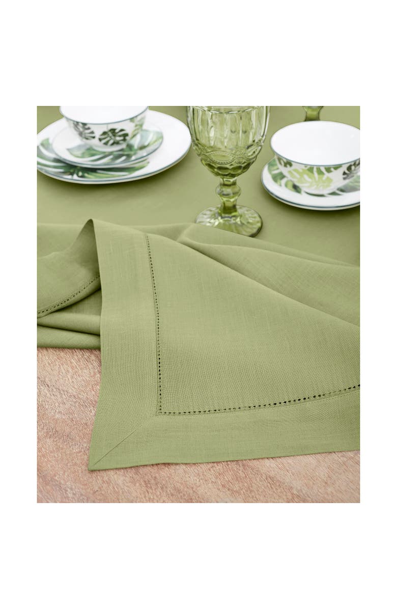Solino Home Linen Dinner Napkins - Classic Hemstitch, 20" x 20" Inch, Alternate, color, Moss Green