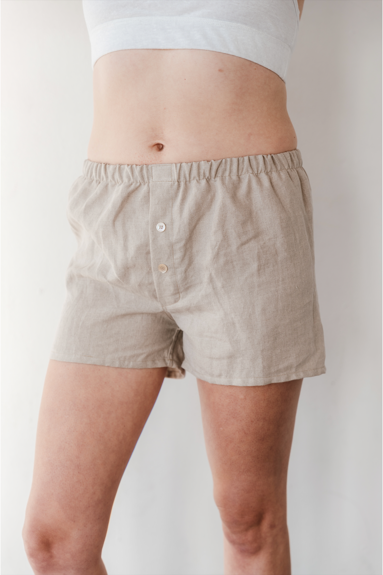 Women's 100% Organic Linen Boxer Shorts, Alternate, color, White
